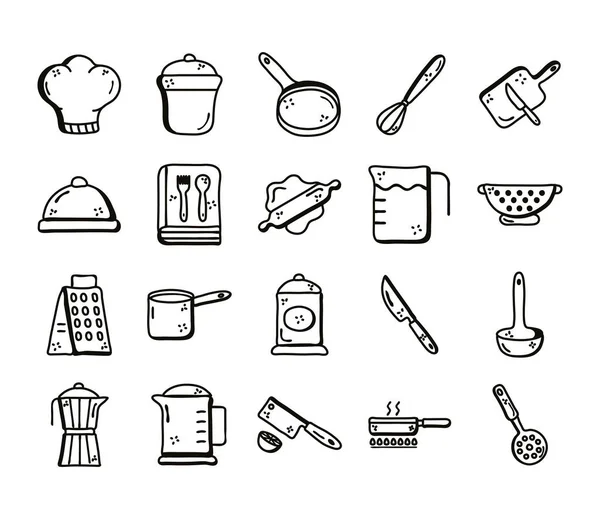 Cook and kitchen line style icon set vector design — Stock Vector