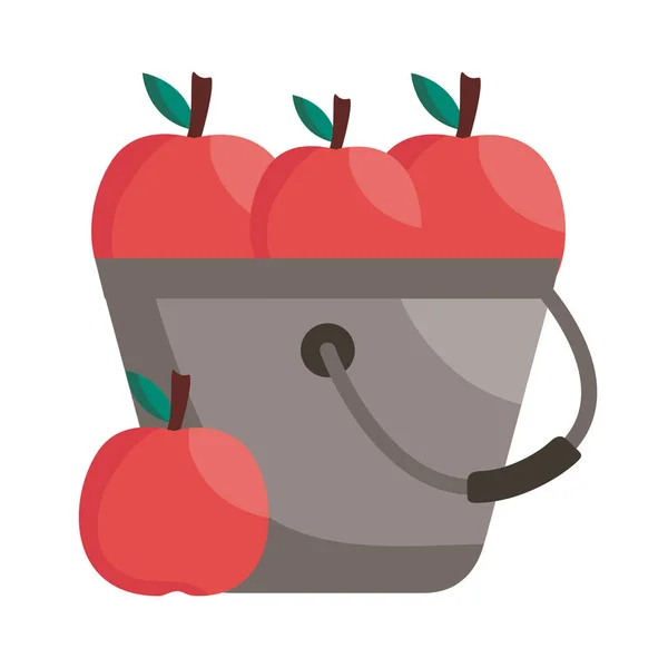 Manzanas dentro cubo fruta detalle estilo icono vector diseño — Archivo Imágenes Vectoriales