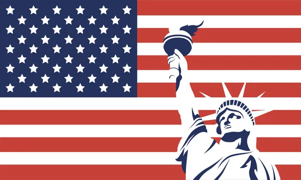 Drapeau américain et dessin vectoriel de statue de la liberté — Image vectorielle