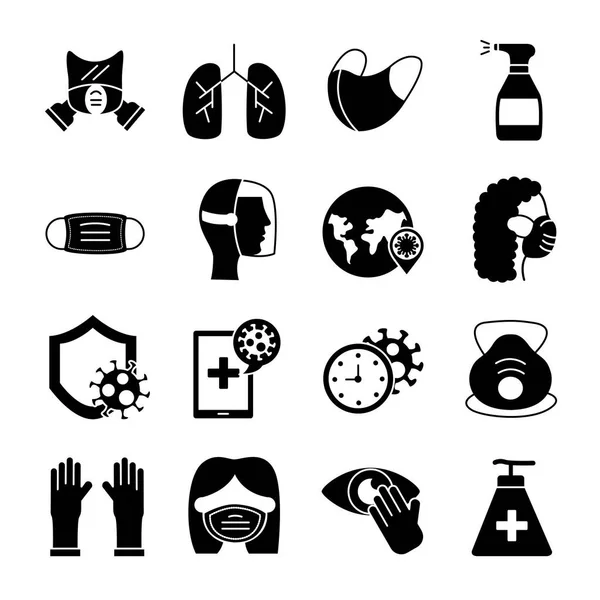 Paquet de covid19 ensemble icônes — Image vectorielle