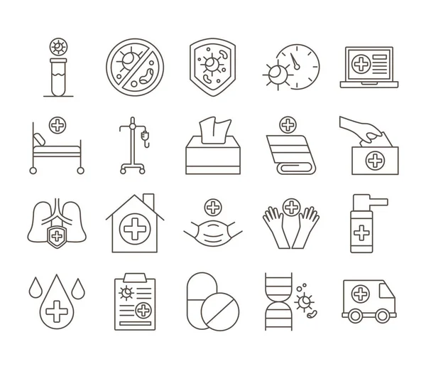 Bundel van covid19 set iconen — Stockvector