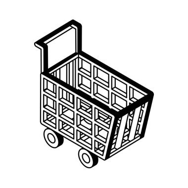 Alışveriş arabasının içindeki dağıtım kutusu izometrik biçim ikon vektör tasarımı