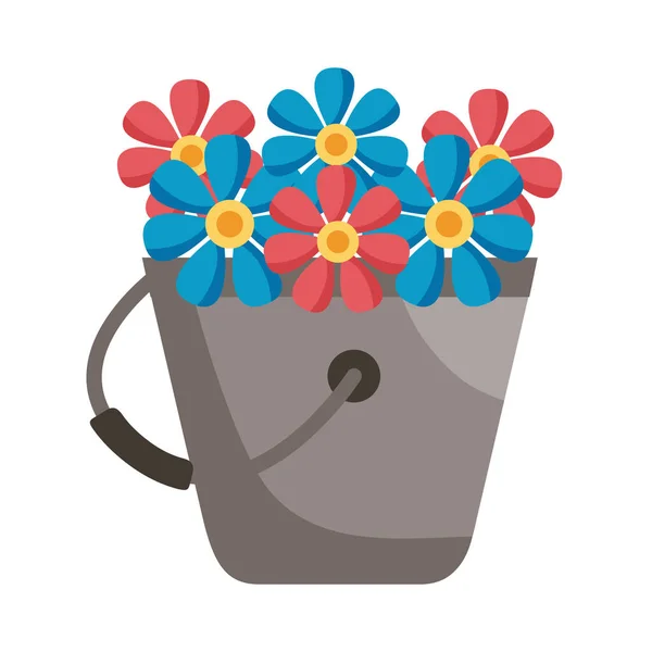 Flowers inside bucket detail style icon vector design — Stock Vector