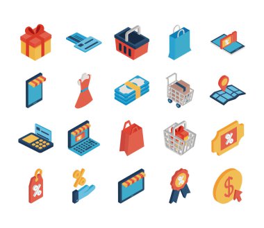 Çevrimiçi izometrik biçim vektör dizaynı alışverişi