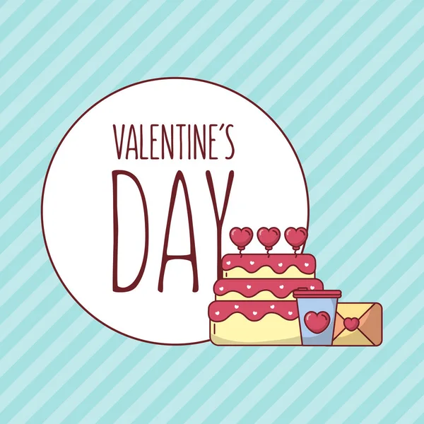 Día de San Valentín corazones pastel taza de café y tarjeta de diseño de vectores — Archivo Imágenes Vectoriales