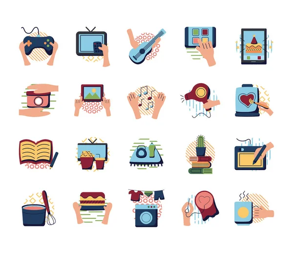 Things to do at home flat style icon set vector design — Stock Vector