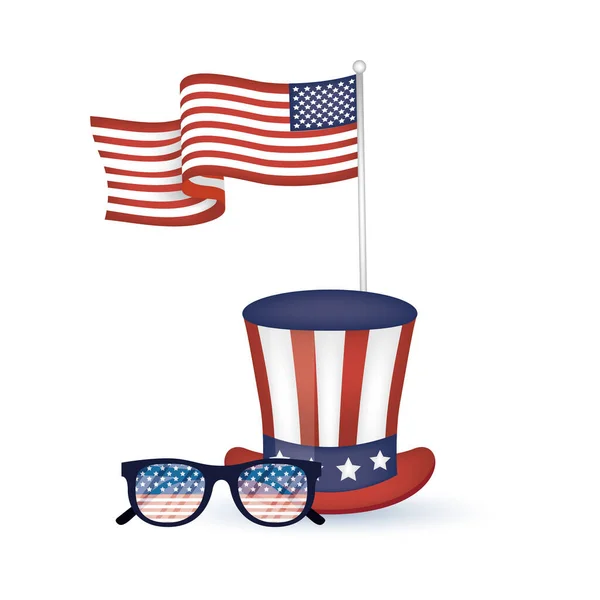 EE.UU. gafas sombrero y banderas diseño de vectores — Archivo Imágenes Vectoriales