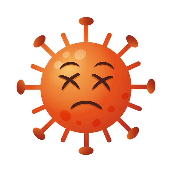 Covid19 particle sad emoticon character — Stock Vector