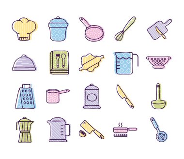 Aşçı ve mutfak hattı ve biçim ikonu vektör dizaynı