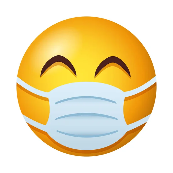 Orvosi maszkot viselő emoji bomló stílus — Stock Vector