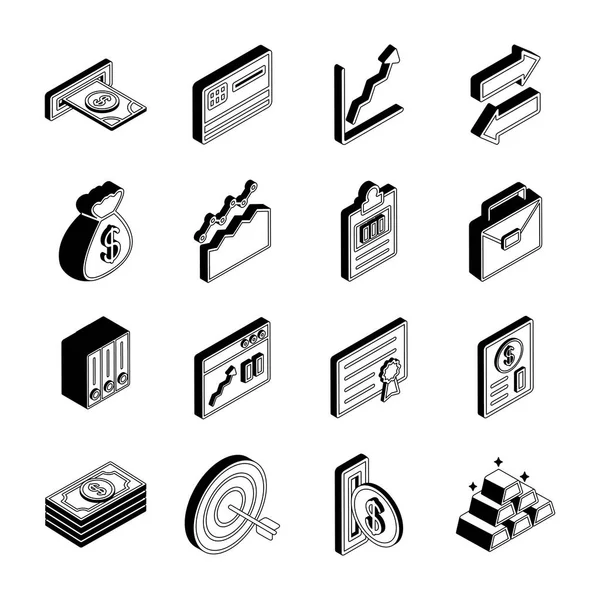 Money and financial isometric line style icon set vector design — Stock Vector