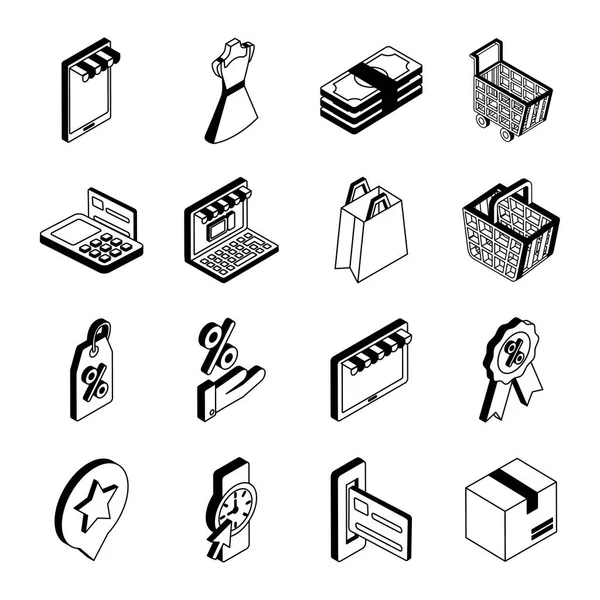 Compras en línea icono de estilo isométrico conjunto de diseño vectorial — Archivo Imágenes Vectoriales