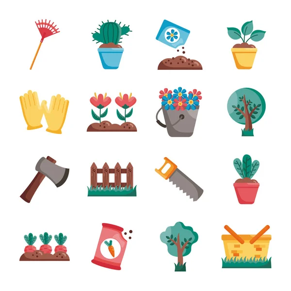 Jardinería detalle estilo icono conjunto vector diseño — Vector de stock