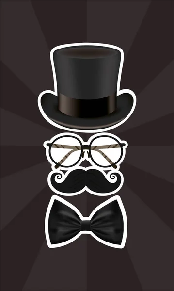 Chapeau lunettes moustache et noeud papillon des pères conception vectorielle de jour — Image vectorielle