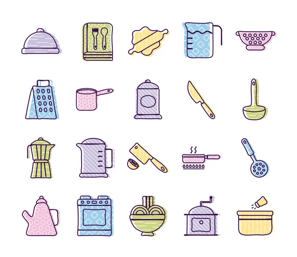 Línea de cocina y cocina y diseño de vectores de icono de estilo de relleno — Archivo Imágenes Vectoriales