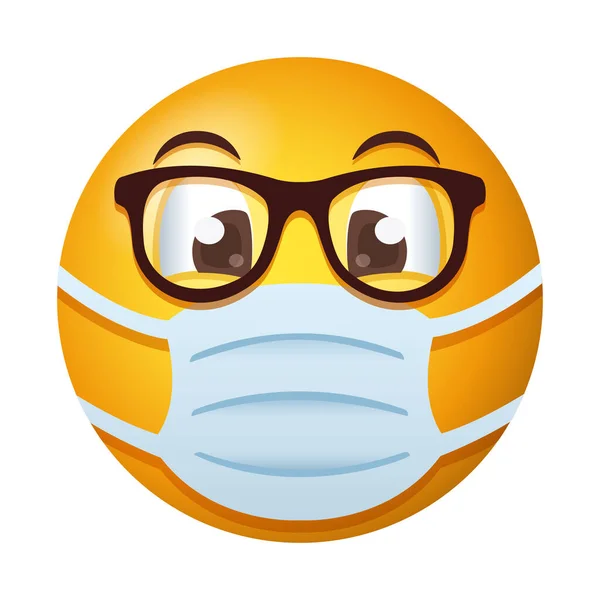 Emoji mit Brille und medizinischer Maske — Stockvektor
