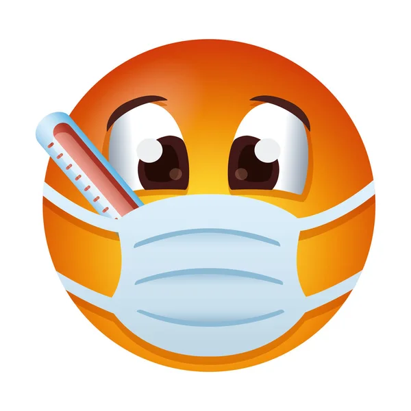 Emoji indossando maschera medica con stile degradiente termometro — Vettoriale Stock