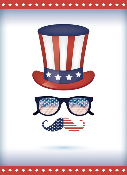 Usa hat glasses and mustache vector design — Stock Vector