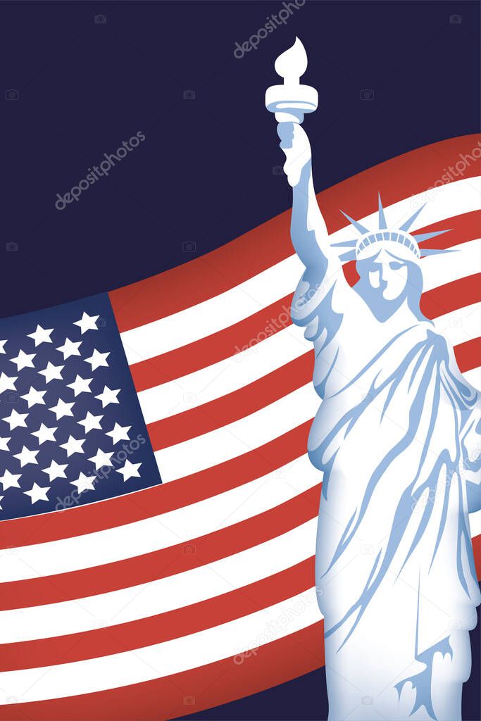 Usa flag and liberty statue vector design
