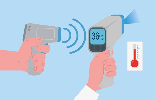 Digitális érintésmentes infravörös hőmérő, orvosi hőmérő mérése testhőmérséklet, megelőzése coronavirus betegség 2019 ncov — Stock Vector