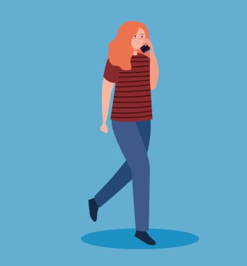 Akıllı telefon avatar karakteri kullanan genç kadın