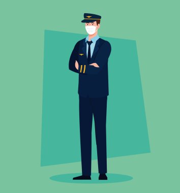 Kauçuk 19 'a karşı tıbbi maske takan pilot işçi.