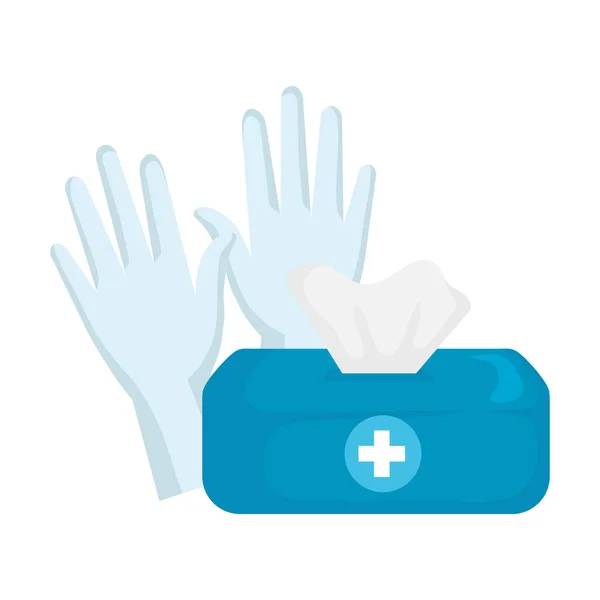 Isolated tissues box and gloves vector design — Stock Vector
