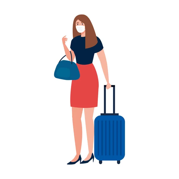 Mujer con máscara médica y diseño de vectores de bolsa — Vector de stock