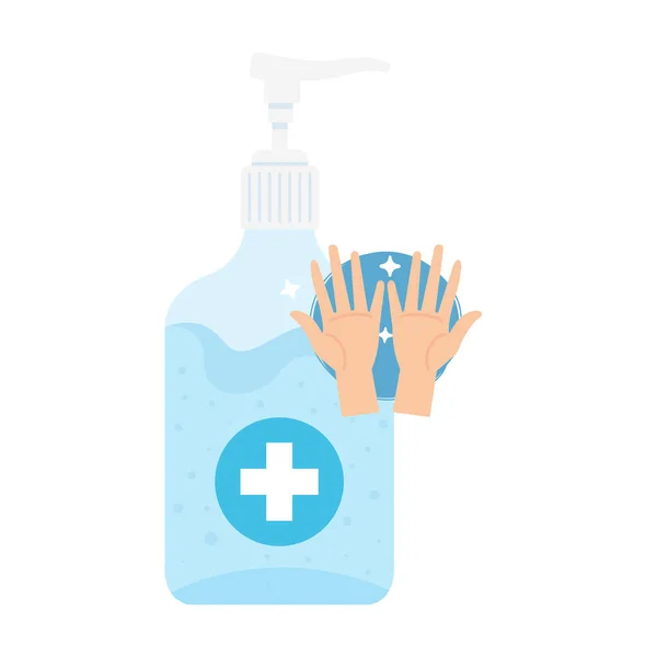 Händedesinfektionsmittel-Flasche mit Händevektor-Design — Stockvektor