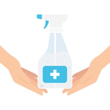 El dezenfektanı taşıyan eller vektör tasarımlı.