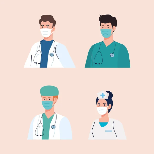 Le personnel médical portant un masque médical contre la cohabitation 19 pandémie — Image vectorielle