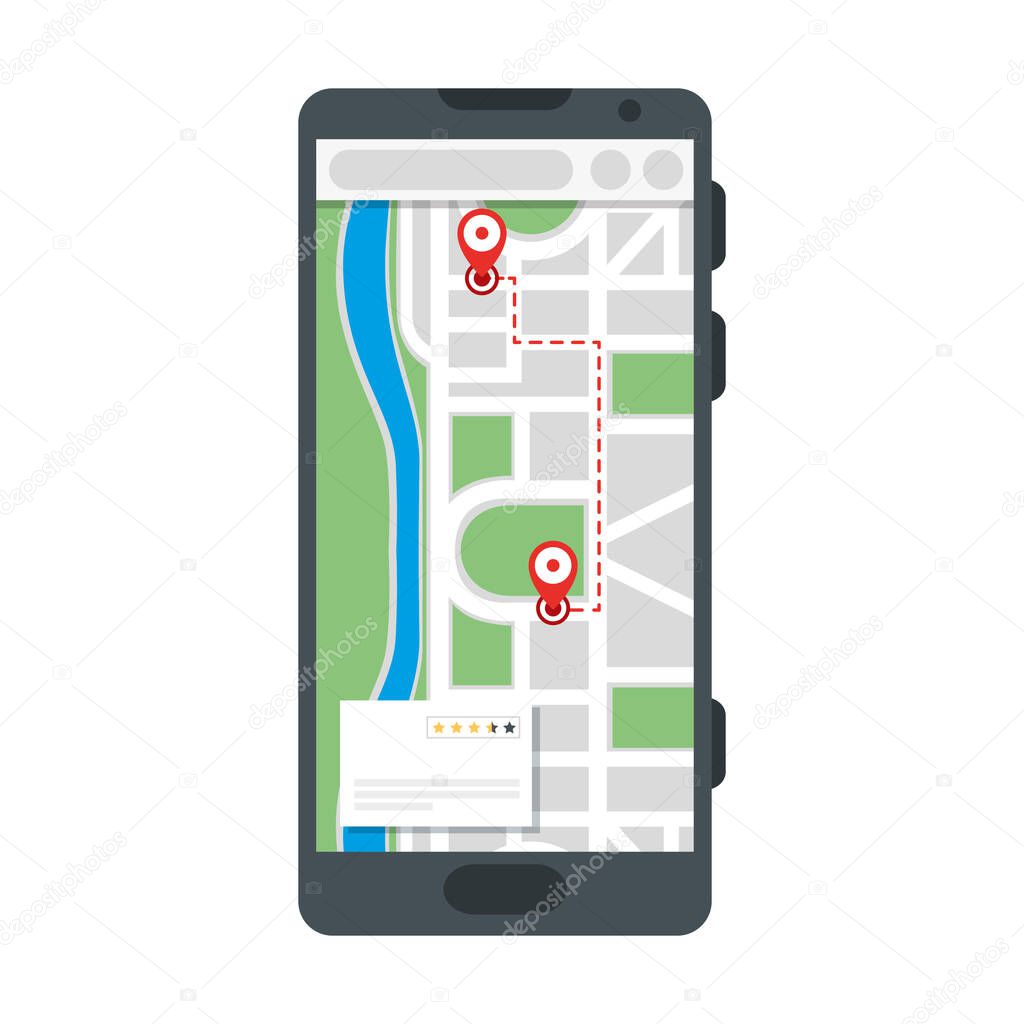 Smartphone with gps marks of safe delivery vector design