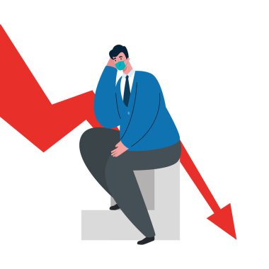 İflas vektör tasarımının maskesine sahip iş adamı