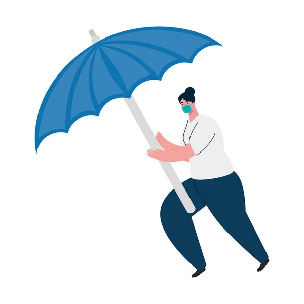 Woman with medical mask and umbrella vector design — Stock Vector