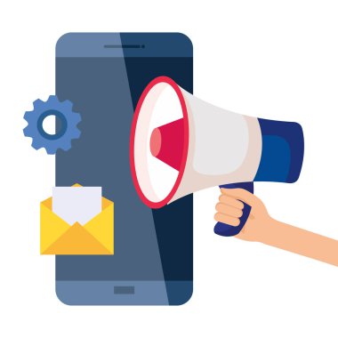 akıllı telefon megafon zarfı ve dişli vektör tasarımı