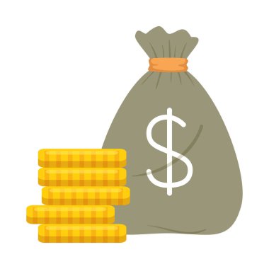 İzole para çantası ve sikke vektör tasarımı