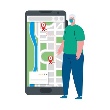 Maskeli ve GPS işaretli akıllı telefonlu bir istemci vektör tasarımı