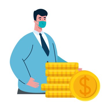 Maskeli ve iflas vektörü tasarımlı bir işadamı.