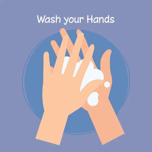 Lavar as mãos com sabão, pandemia de coronavírus, auto-proteger de covid 19, lavar as mãos impedir 2019 ncov —  Vetores de Stock
