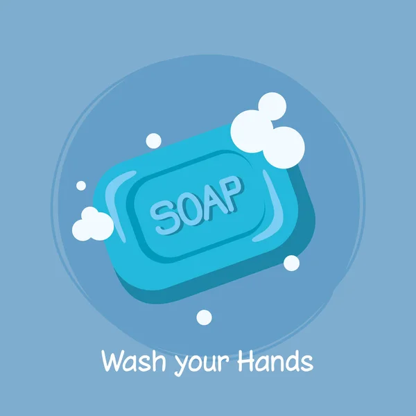 Soap bar with foam, sanitizer cleaning concept — Stock Vector