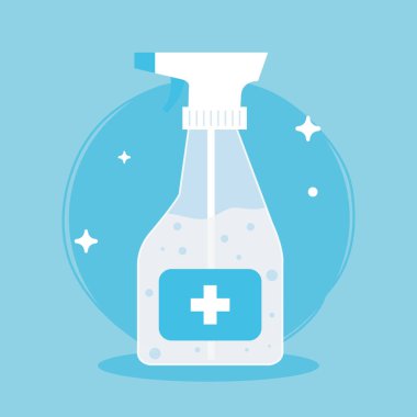 Coronavirus koruması, spreyde şişe dezenfektanı, covid 19 'u koru.