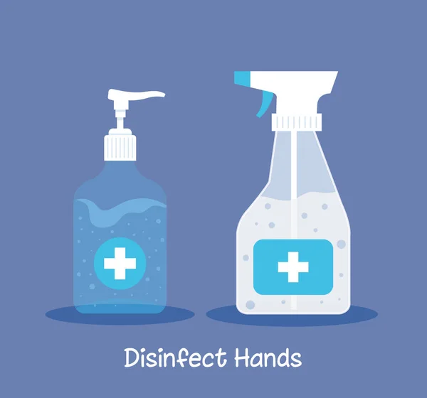 Ruce dezinfekční láhve, mycí gel, vlastní ochrana před covid 19 — Stockový vektor