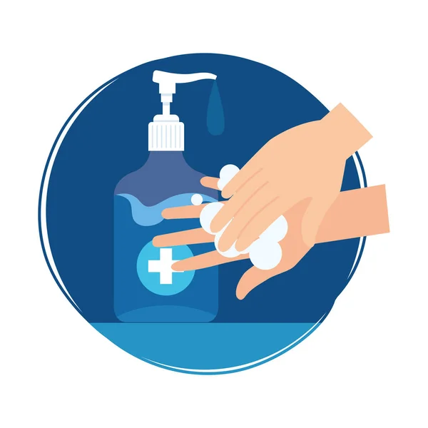 Händewaschen mit Desinfektionsmittel Flaschenvektor-Design — Stockvektor