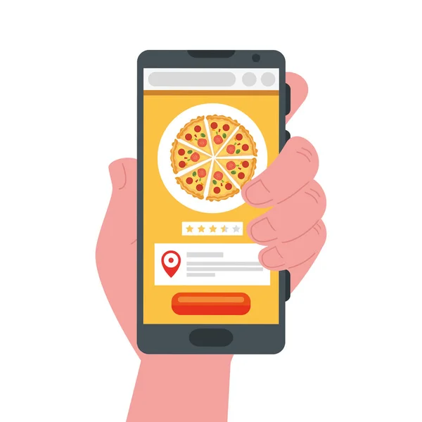 Smartphone de mano con pizza de diseño de vectores de entrega segura — Archivo Imágenes Vectoriales