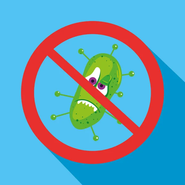 Dessin animé covid 19 emoji stop, coronavirus emoticon avec expression faciale, dans le signal interdit — Image vectorielle