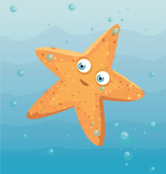 Χαριτωμένο αστερίας ζώο της θάλασσας στον ωκεανό, κάτοικος του θαλάσσιου κόσμου, χαριτωμένο υποβρύχιο πλάσμα, βιότοπος της θάλασσας — Διανυσματικό Αρχείο