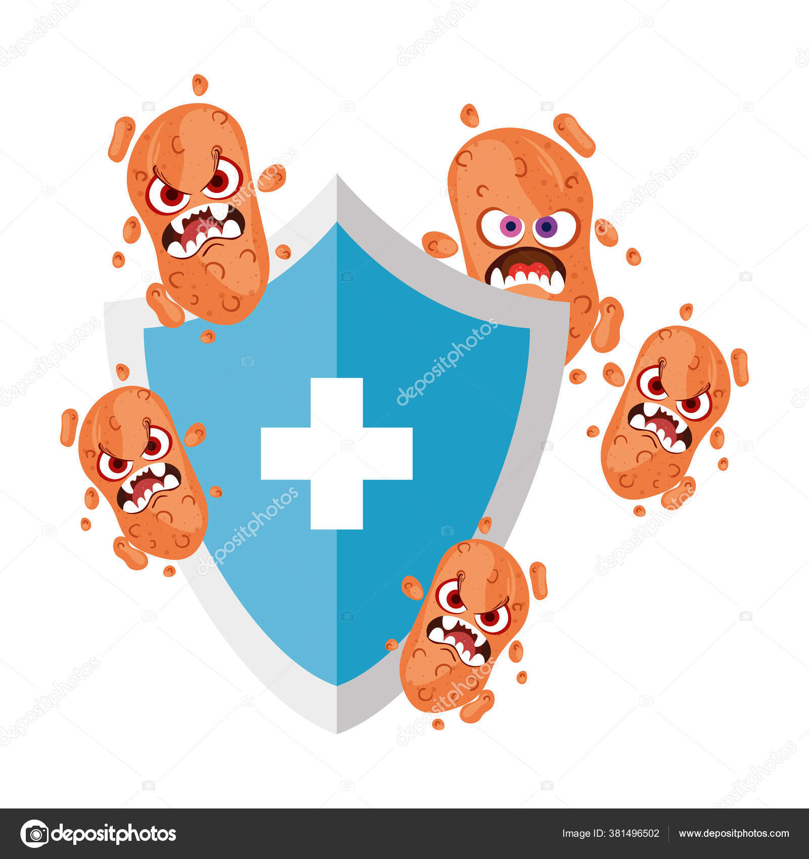 Virus cartoon on shield with cross vector design Stock Vector Image by  ©yupiramos #381496502