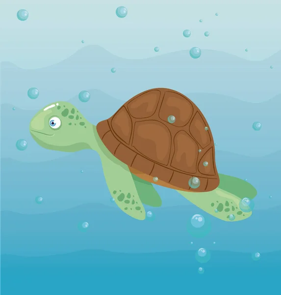 Turtle animal marine in ocean, sea world dweller, cute underwater creature,habitat marine — Stock Vector