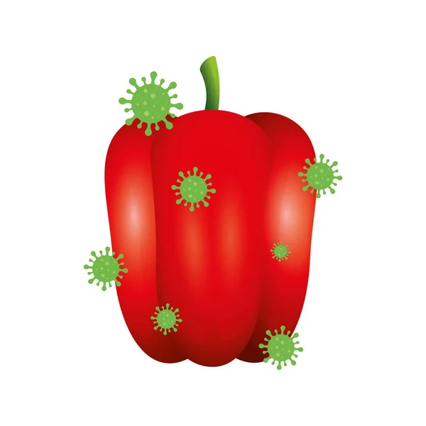 Vegetal pimienta con diseño de vectores de virus covid 19 — Vector de stock
