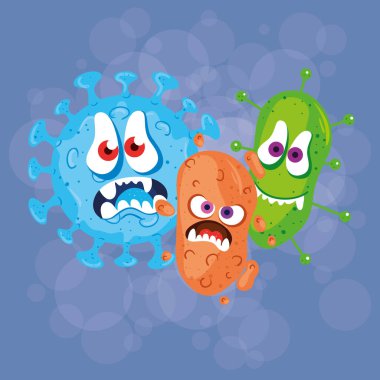 Çizgi film covid 19 emoji, coronavirus emoticon yüz ifadesini ayarla